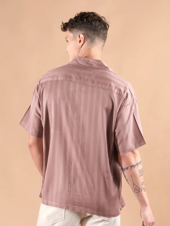 Mauve Half Sleeve Cuban Collar Shirt